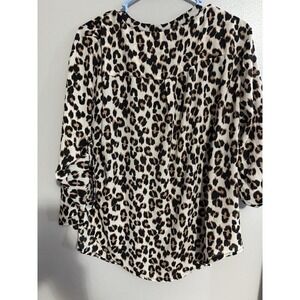 Torrid Leopard Print Blouse 3/4 Sleeve Zipper Front Plus Size 0/12